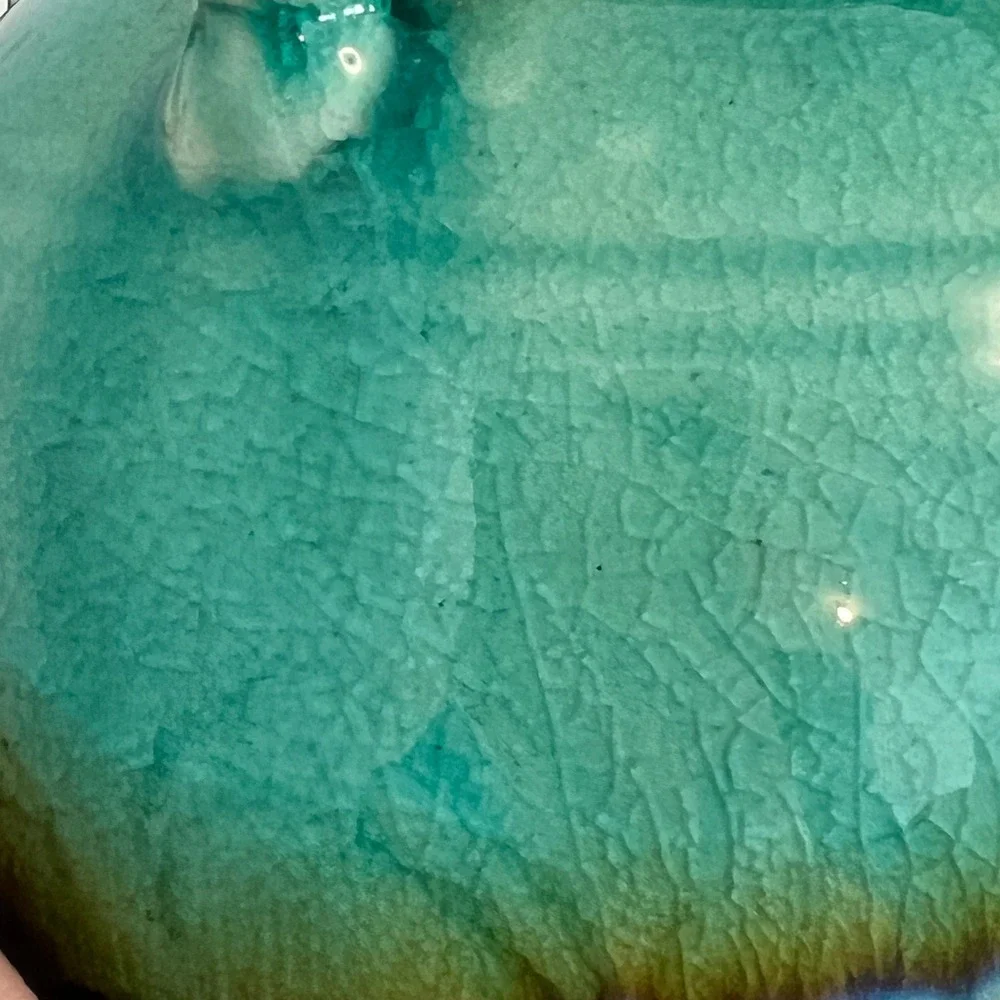 Handcrafted Ceramic Vase‎ Turquoise Glaze Handles Made in Vietnam Home Decore
